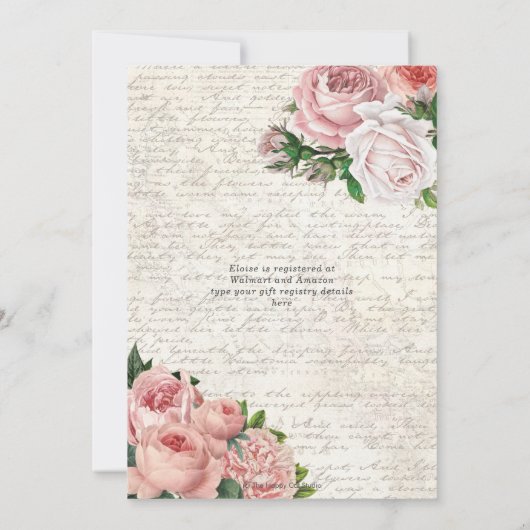 Shabby Chic  French Rozen Baby shower Invit Kaart (Achterkant)