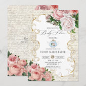 Shabby Chic  French Rozen Baby shower Invit Kaart (Voorkant / Achterkant)
