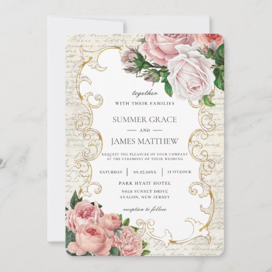 Shabby Chic  French Rozen Letter Wedding Kaart (Voorkant)