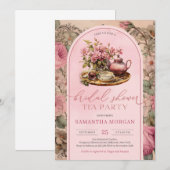 Shabby chic  fuchsia roze bruids thee party kaart (Voorkant / Achterkant)