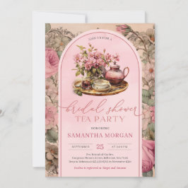 Shabby chic  fuchsia roze bruids thee party kaart