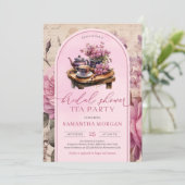 Shabby chic fuchsia roze bruids thee party kaart (Staand voorkant)