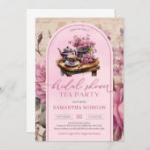 Shabby chic fuchsia roze bruids thee party kaart (Voorkant / Achterkant)