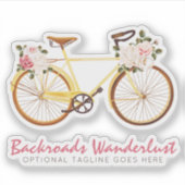 Shabby Chic Geel Fiets Rozen Naam Logo Sticker (Voorkant)