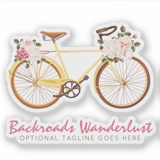 Shabby Chic  Geel Fiets Rozen Naam Logo Sticker (Voorkant)