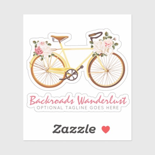 Shabby Chic Geel Fiets Rozen Naam Logo Sticker (Vel)
