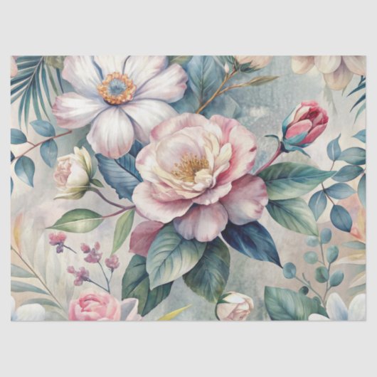 Shabby Chic  geïnspireerde pastelbloem Tissuepapier (Voorkant)