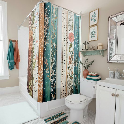 Shabby chic gemengde patronen douchegordijn