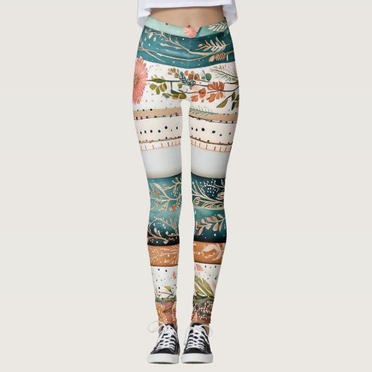 Shabby chic gemengde patronen leggings (Voorkant)