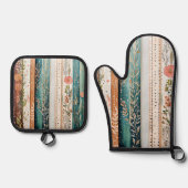 Shabby chic gemengde patronen ovenwant & pannenlap set (Voorkant)