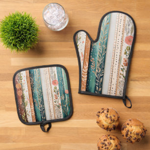 Shabby chic gemengde patronen ovenwant & pannenlap set