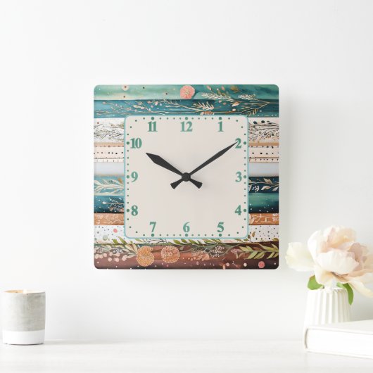 Shabby chic gemengde patronen vierkante klok (Huis)