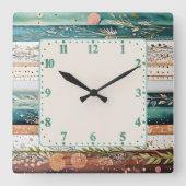 Shabby chic gemengde patronen vierkante klok (Voorkant)