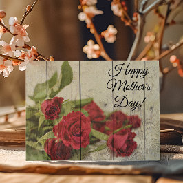 Shabby Chic, geverfde rode rozen Moederdag Feestdagen Kaart