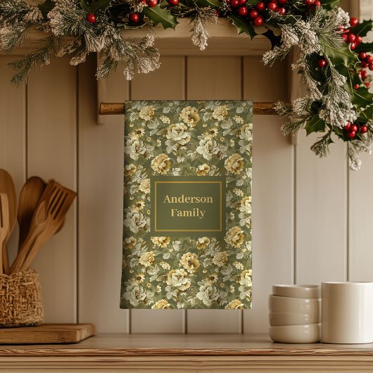 Shabby Chic Gift Personalized Gold Floral Towel Theedoek