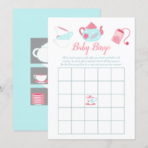 Shabby-Chic Girl Baby shower Tea Party Bingo Kaart