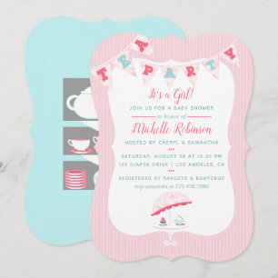 Shabby-Chic Girl Baby shower Tea Party Invitation Kaart