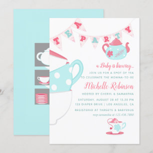 Shabby-Chic Girl Baby shower Tea Party Invitation Kaart