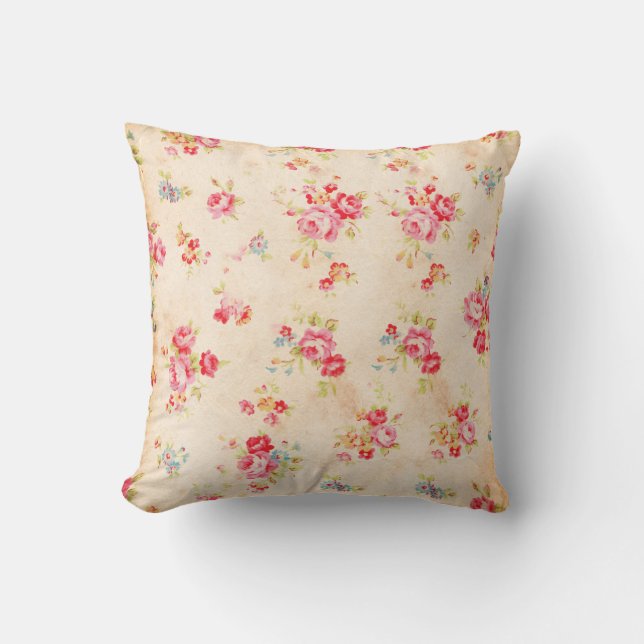  Shabby Chic Girly Pink Blue Rozen Floral Kussen (Voorkant)