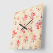  Shabby Chic Girly Pink Blue Rozen Floral Vierkante Klok (Hoek)