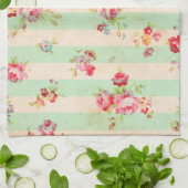 Shabby Chic Girly Red Green Rozen Stripes Patroon Theedoek (Gevouwen)