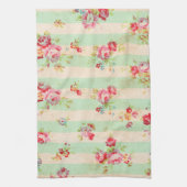 Shabby Chic Girly Red Green Rozen Stripes Patroon Theedoek (Verticaal)