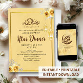 Shabby Chic Golden Rose Iftar Dinner Invitation Kaart