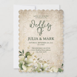 Shabby Chic Green And Beige Floral Wedding  Kaart