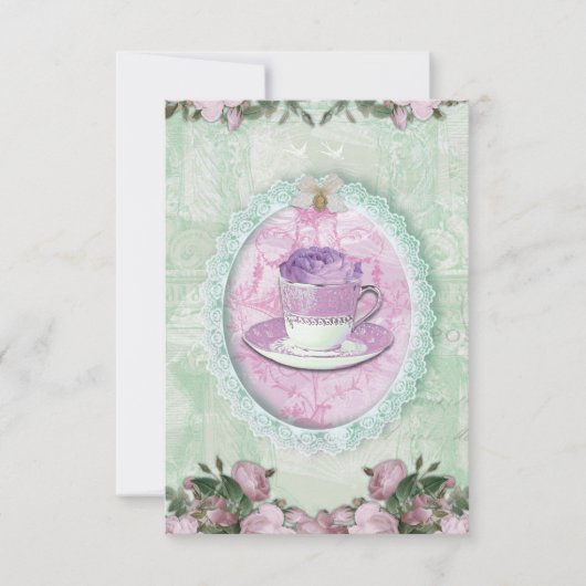 Shabby Chic Green and lilac "Tea Party" Kaart (Voorkant)