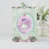 Shabby Chic Green and lilac "Tea Party" Kaart (Staand voorkant)