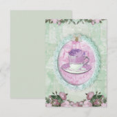 Shabby Chic Green and lilac "Tea Party" Kaart (Voorkant / Achterkant)