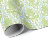 Shabby Chic Green & Blue Damask Cadeaupapier (Rol Hoek)