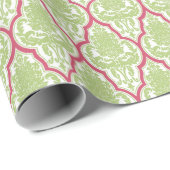 Shabby Chic Green & Roos Damask Cadeaupapier (Rol Hoek)
