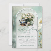 Shabby chic  groen en wit Bruidsthee Kaart (Voorkant)