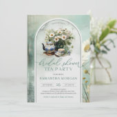 Shabby chic  groen en wit Bruidsthee Kaart (Staand voorkant)