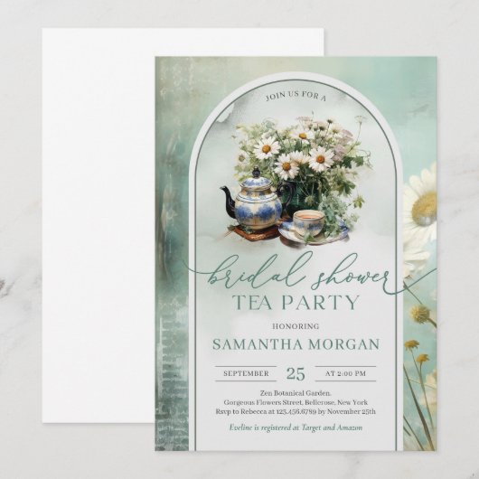 Shabby chic  groen en wit Bruidsthee Kaart (Voorkant / Achterkant)