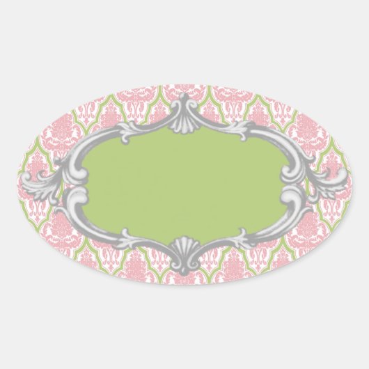 Shabby Chic Groen  Label Roze Groen Damast (Voorkant)