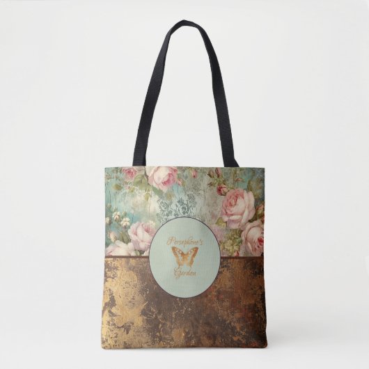 Shabby chic grunge stijl bloemenzak tote bag (Voorkant)