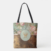 Shabby chic grunge stijl bloemenzak tote bag (Achterkant)