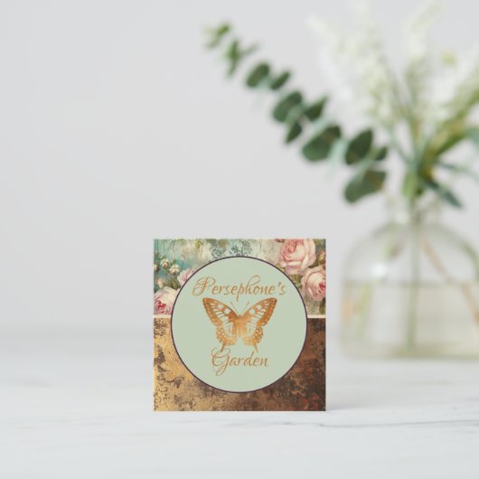 Shabby chic grunge style floral florist vierkante visitekaartje (Staand voorkant)