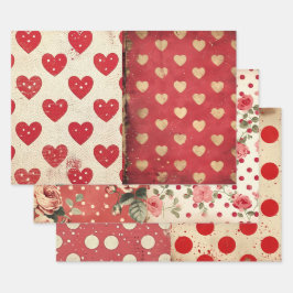 Shabby Chic Half Mix Rood Bloemen Hart Vlek Inpakpapier Vel