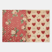  Shabby Chic Half Mix Rood Bloemen Hart Vlek Inpakpapier Vel (Voorkant 2)