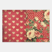  Shabby Chic Half Mix Rood Bloemen Hart Vlek Inpakpapier Vel (Voorkant)