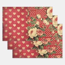  Shabby Chic Half Mix Rood Bloemen Hart Vlek Inpakpapier Vel