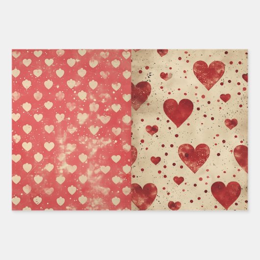  Shabby Chic Half Mix Rood Bloemen Hart Vlek Inpakpapier Vel (Voorkant)