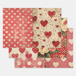 Shabby Chic Half Mix Rood Bloemen Hart Vlek Inpakpapier Vel
