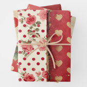  Shabby Chic Half Mix Rood Bloemen Hart Vlek Inpakpapier Vel (In situ)