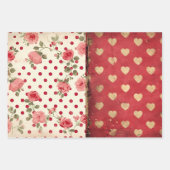  Shabby Chic Half Mix Rood Bloemen Hart Vlek Inpakpapier Vel (Voorkant)