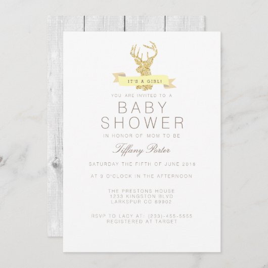 Shabby Chic Herten Baby shower Invitation Kaart (Voorkant / Achterkant)