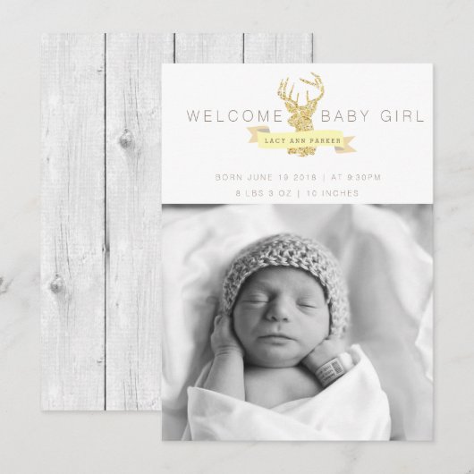 Shabby Chic Herten Geboorte Aankondiging Foto (Voorkant / Achterkant)